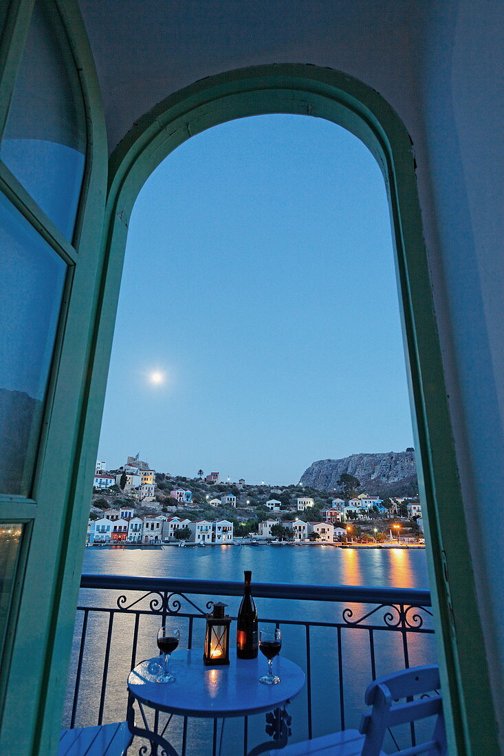 View of the balcony of a Hotel Kastelorizo Megiste, Dodecanese Islands, Greece, Europe