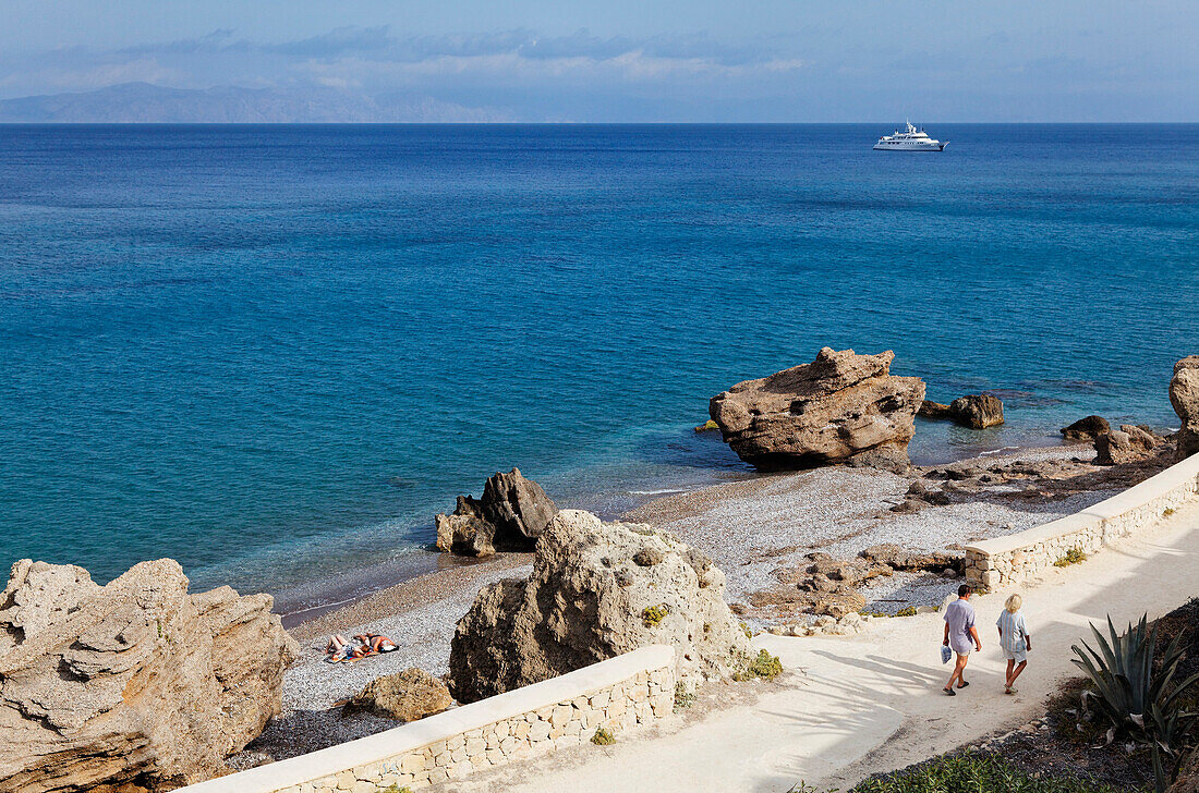 Abgelegener Strand bei Ialyssos, Westküste, Rhodos, Dodekanes, Griechenland, Europa