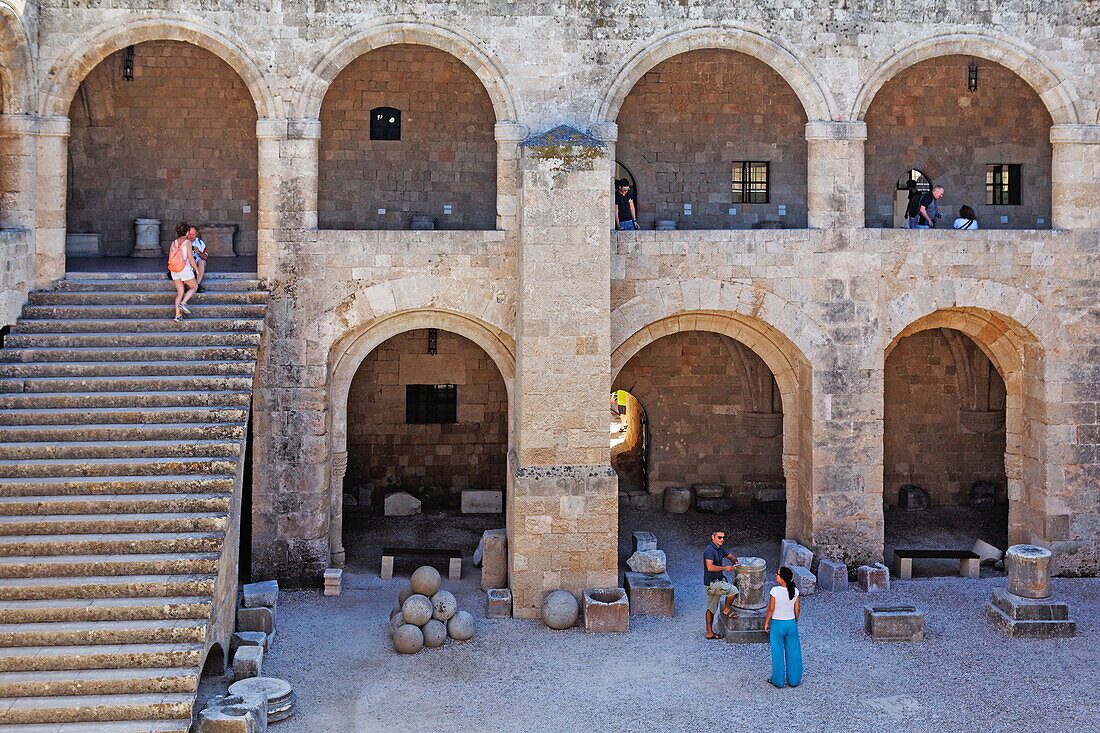 Courtyard of the archeological museum, Rhodes town, Rhodes, Dodecanese Islands, Greece, Europe