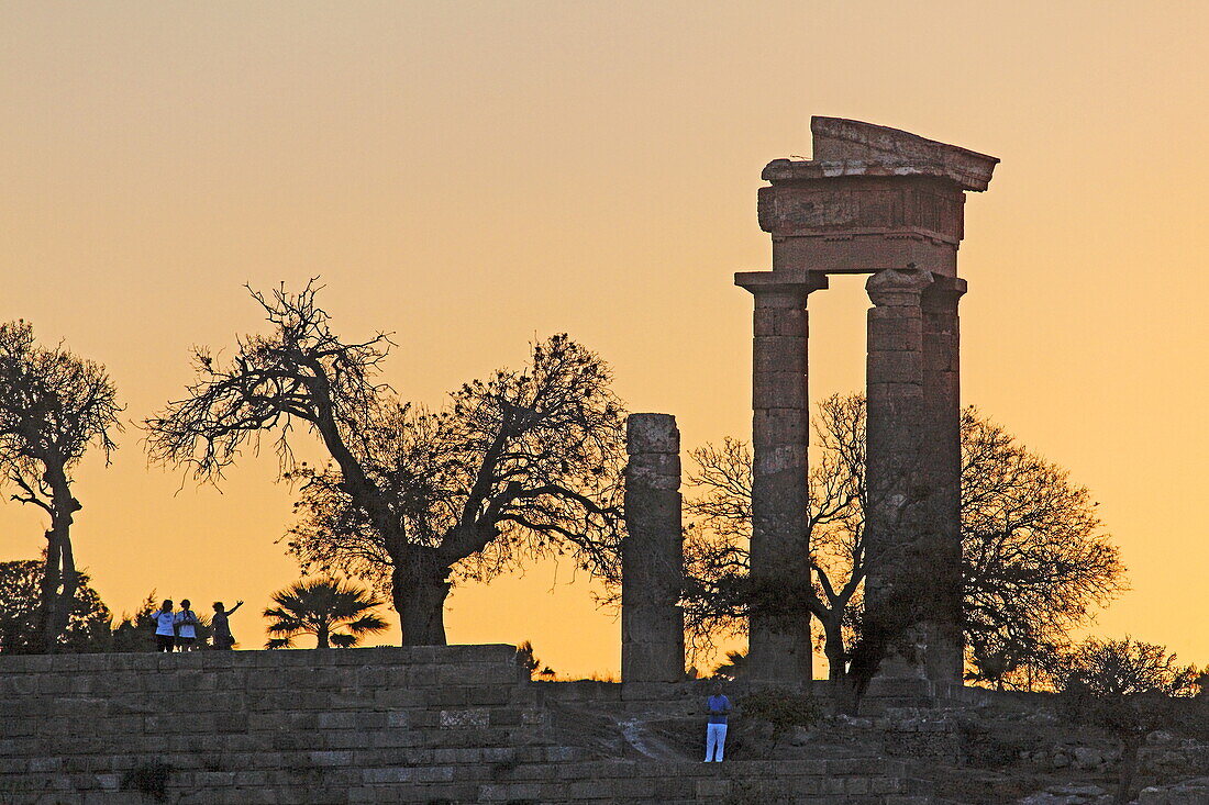 Temple of Pythion Apollo at dusk, Monte Smith, Rhodes town, Rhodes, Dodecanese Islands, Greece, Europe