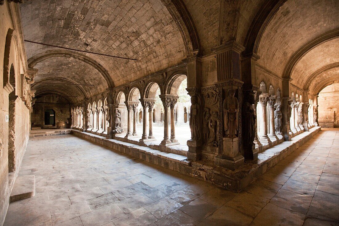 Medieval stone galleries built in the 13th Century at the Cathedral of St Trophimus in Arles, France