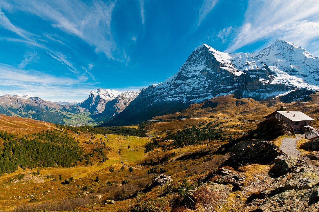 Eiger, Monch and Jungfrau peaks, Swiss Alps, Canton Bern, Switzerland