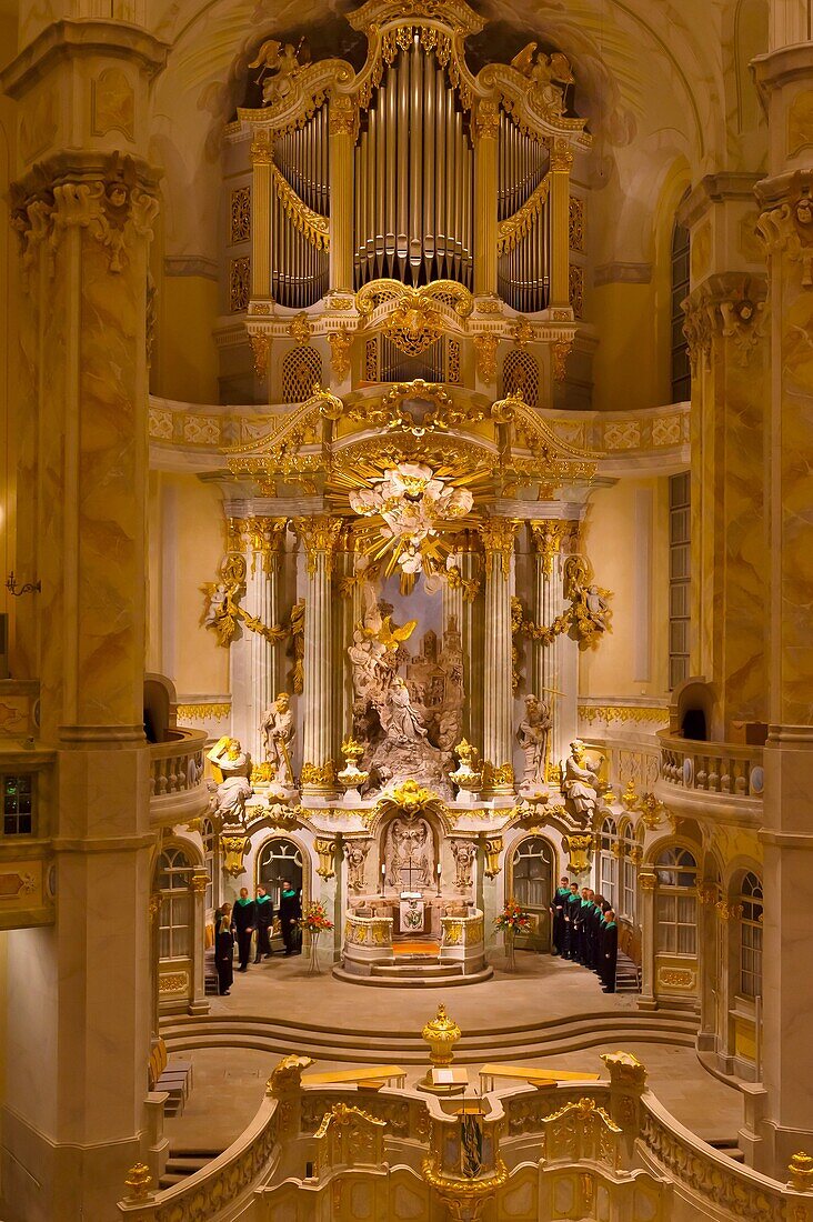 A choir performs a concert inside the Frauenkirche church, Dresden, Saxony, Germany