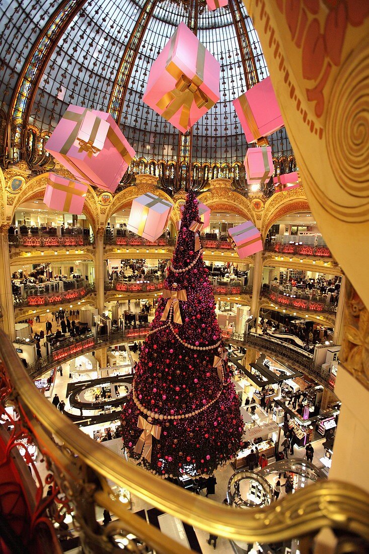 Christmas decorations in Galeries Lafayette department store, Paris, Île-de-France, France