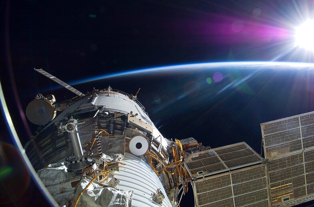 The Brightness of the Sun The bright sun greets the International Space Station in this Nov  22 image, taken from the Russian section of the orbital outpost and photographed by the STS-129 crew  The 11-day STS-129 mission installed a number of station upg