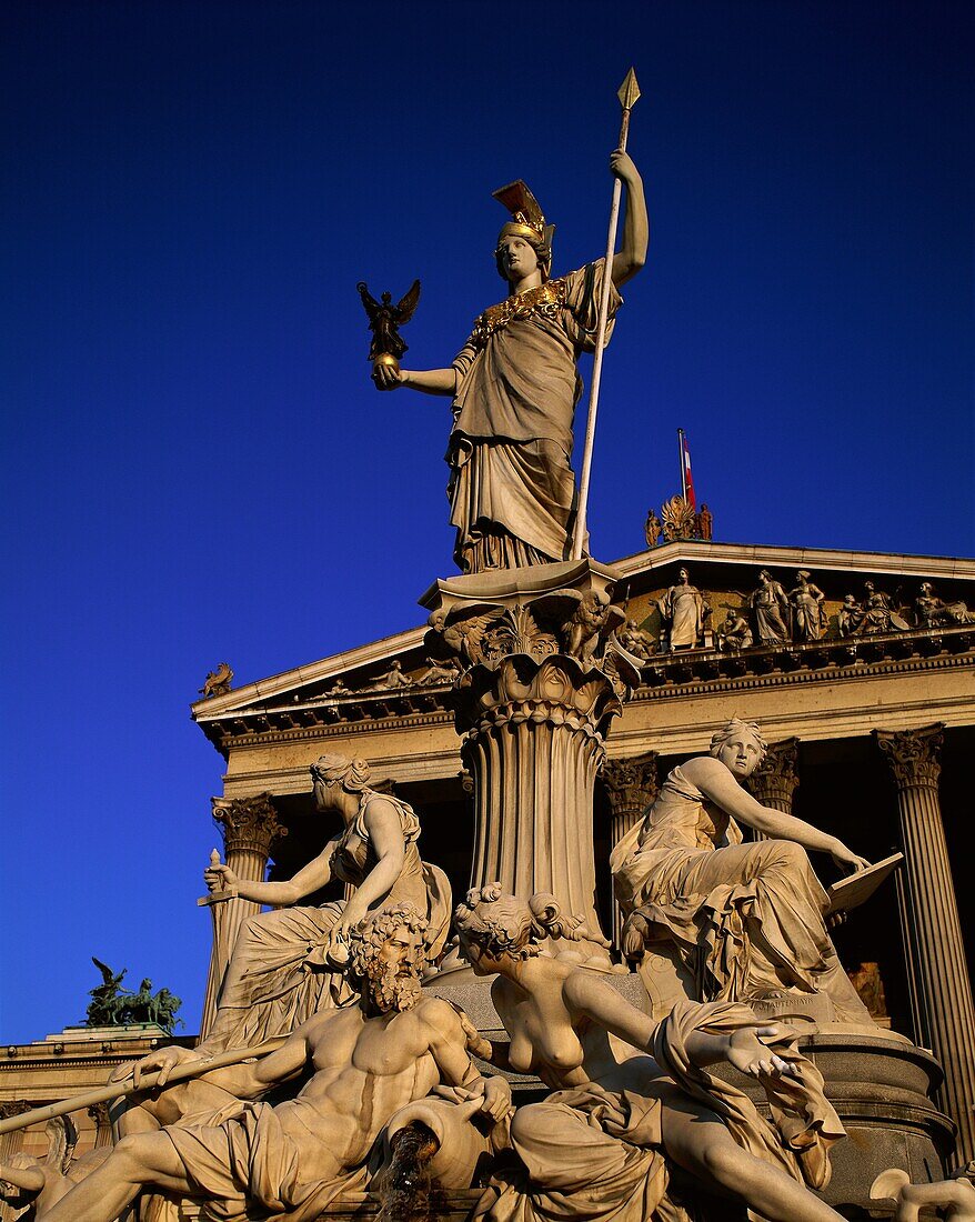 architecture, Austria, blue, building, column, figu. Architecture, Austria, Blue, Building, Column, Figurs, Holiday, Landmark, Monument, Parliament, Sculptures, Sky, Statue, Tourism