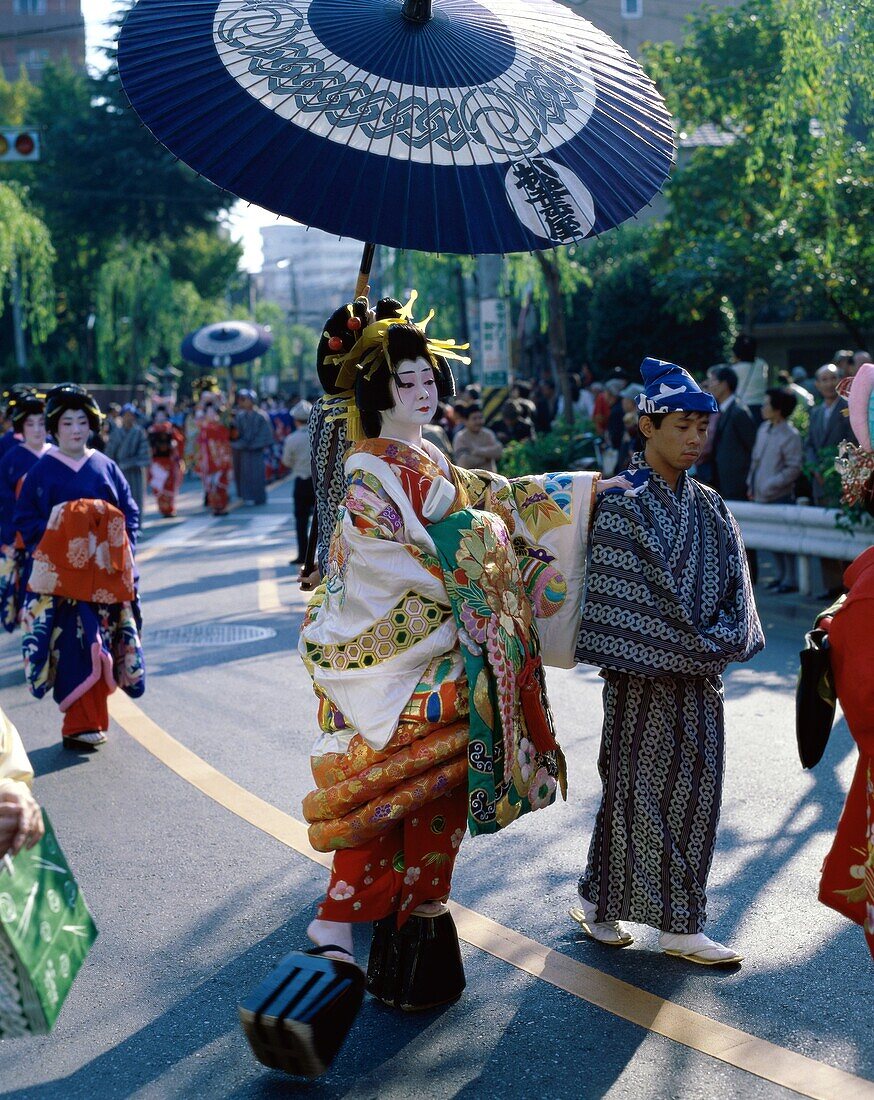 asakusa, Asia, Asian, costume, geisha, group, Japan. Asakusa, Asia, Asian, Costume, Geisha, Group, Holiday, Japan, Japanese, Landmark, Outdoors, Parade, Parasol, People, Tokyo, Tour