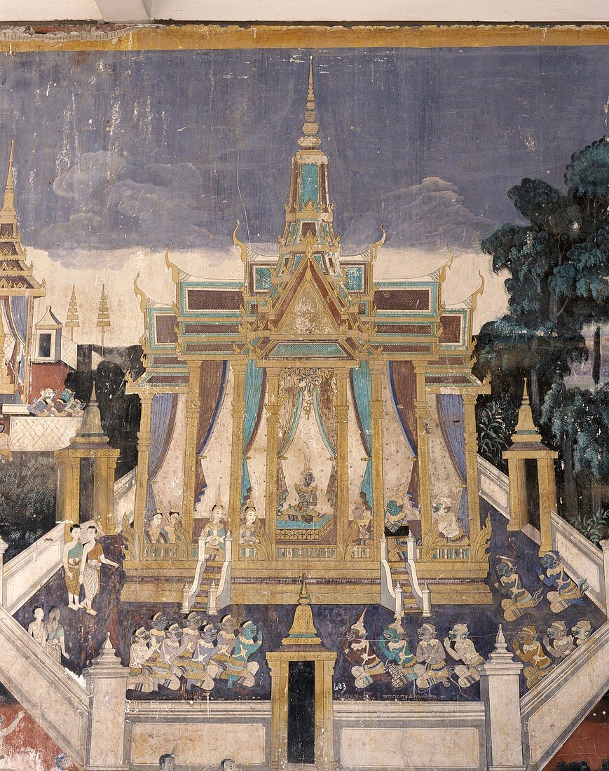 Cambodia, Phnom Penh, Royal Pavilion, Wall Mural De. Cambodia, Asia, Depicting, Holiday, Landmark, Mural, Phnom penh, Ramayana, Royal pavilion, Story, Tourism, Travel, Vacation, Wal