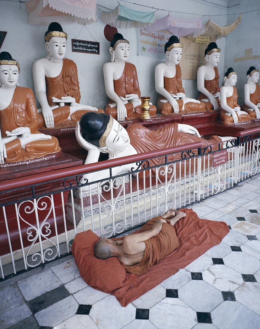 Buddha Statues, Burma, Monk, Myanmar, Shwedagon Pag. Buddha, Burma, Asia, Holiday, Landmark, Monk, Myanmar, Shwedagon pagoda, Sleeping, Statues, Tourism, Travel, Vacation, Yangon