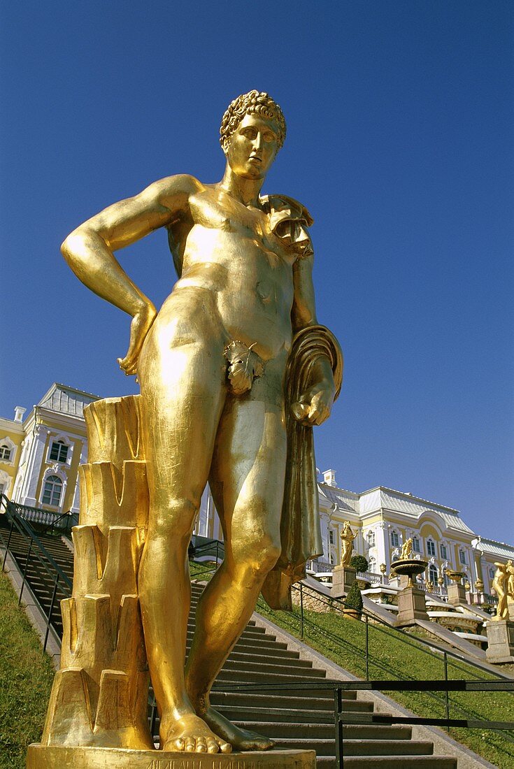Gilded Bronze Sculptures, Peterhof Palace, Petrodvo. Bronze, Gilded, Holiday, Landmark, Palace, Peterhof, Petersburg, Petrodvorets, Russia, Sculptures, Tourism, Travel, Vacation