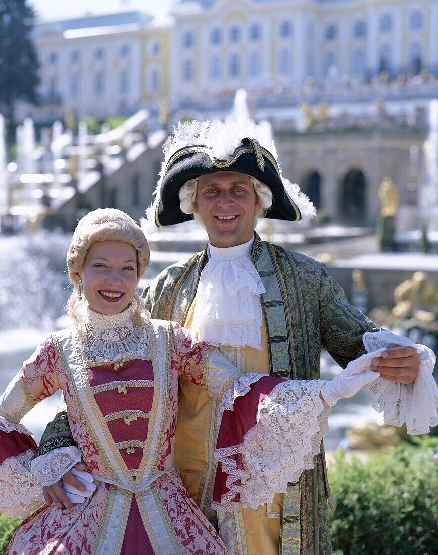 Couple, Model Released, Period Costume, Peterhof Pa. Couple, Holiday, Landmark, Model, Palace, Period costume, Peterhof, Petersburg, Petrodvorets, Released, Russia, Tourism, Travel