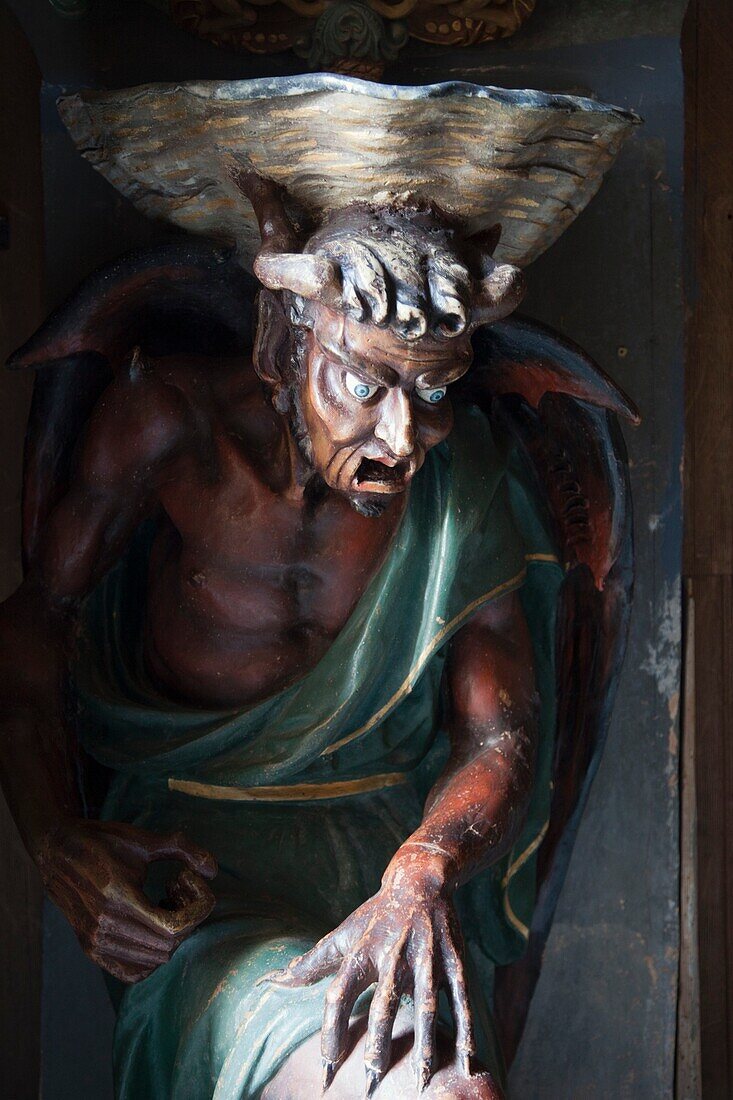 France, Languedoc-Roussillon, Aude, Rennes-le-Chateau, Magdala Church, The Devil Statue