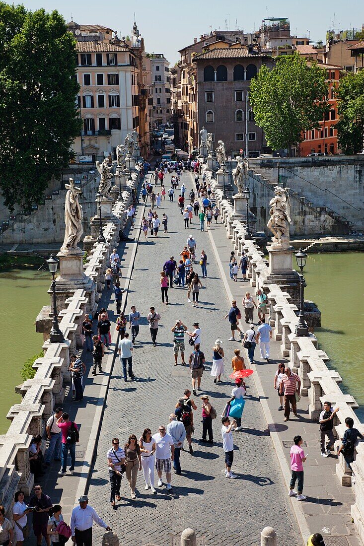 Italy, Rome, Sant' Angelo Bridge and River Tiber