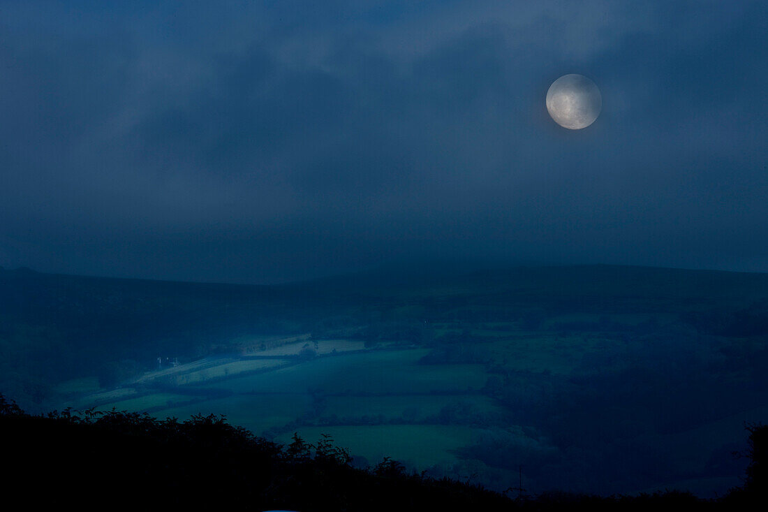 Dartmoor National Park, Devon, England, Moonlight in a landscape