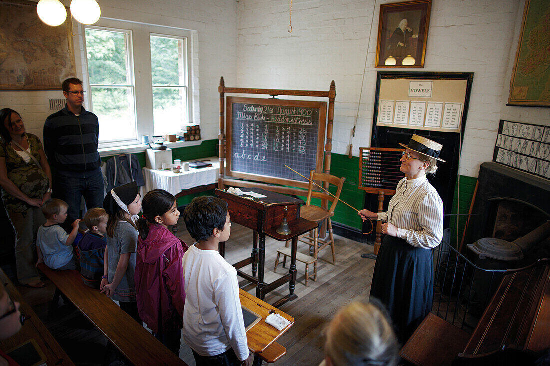 Reenactment of historical everyday life in a school at Blists Hill Victorian Town Museum, The Iron Gorge Museums, Ironbridge Gorge, Telford, Shropshire, England, Great Britain, Europe