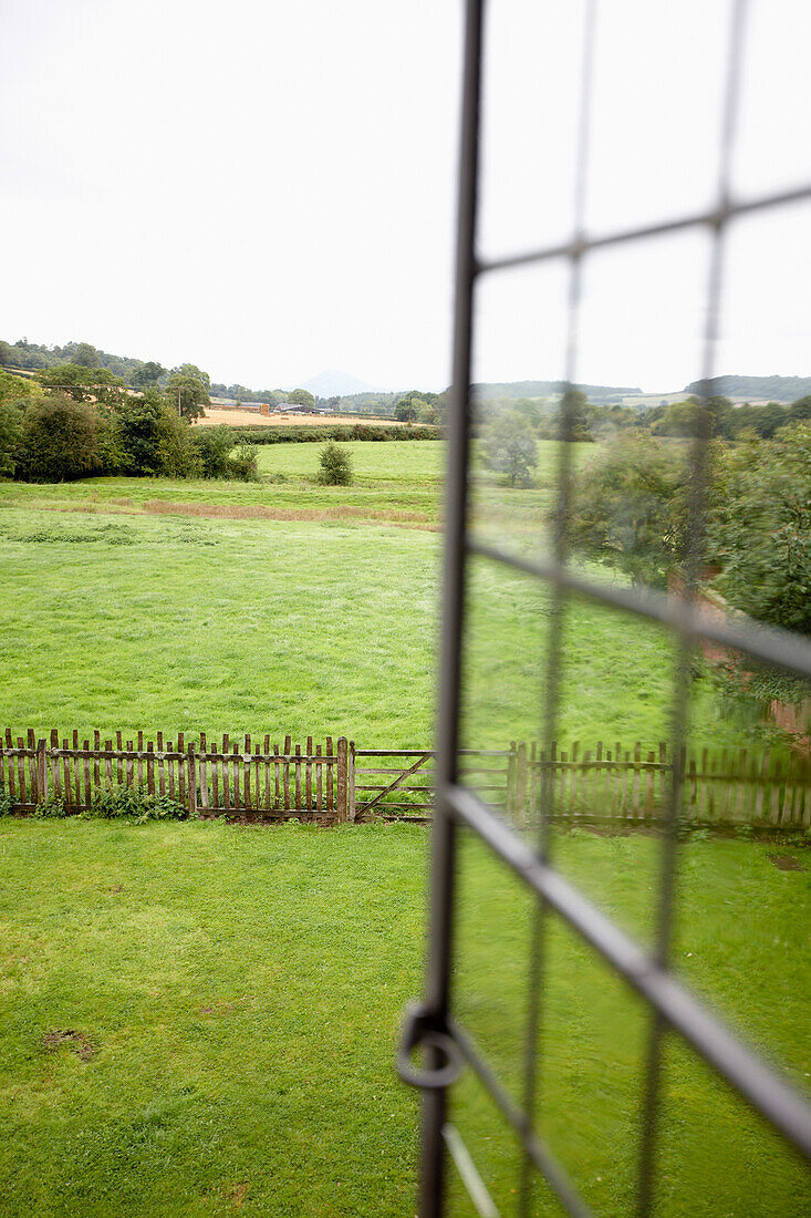 View into the fields from Langley Gatehouse, holiday home, booking via Landmarktrust, Acton Burnell, Shropshire, England, Great Britain, Europe