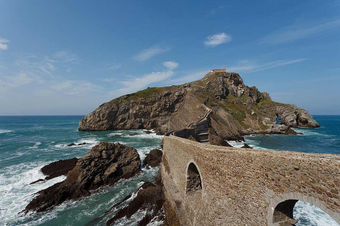 Seaman's chapel on a rocky island, San Juan de Gaztelugatxe, Cape of Matxitxako, Province of Guipuzcoa, Basque Country, Euskadi, Northern Spain, Spain, Europe