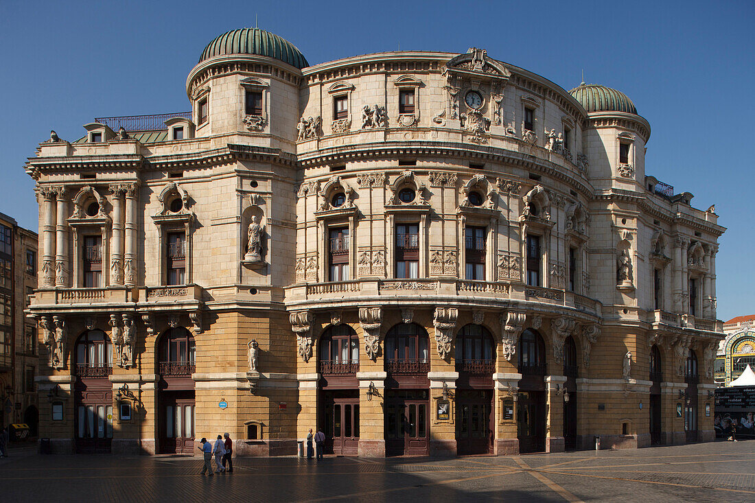 Teatro Arriaga theatre in the sunlight, Plaza de Arriaga, Bilbao, Province of Biskaia, Basque Country, Euskadi, Northern Spain, Spain, Europe