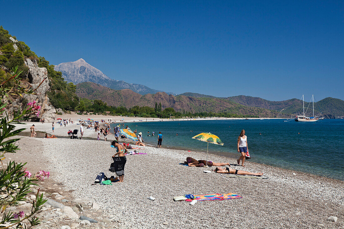 Strand von Olympos bei Cirali, lykische Küste, Lykien, Mittelmeer, Türkei, Kleinasien