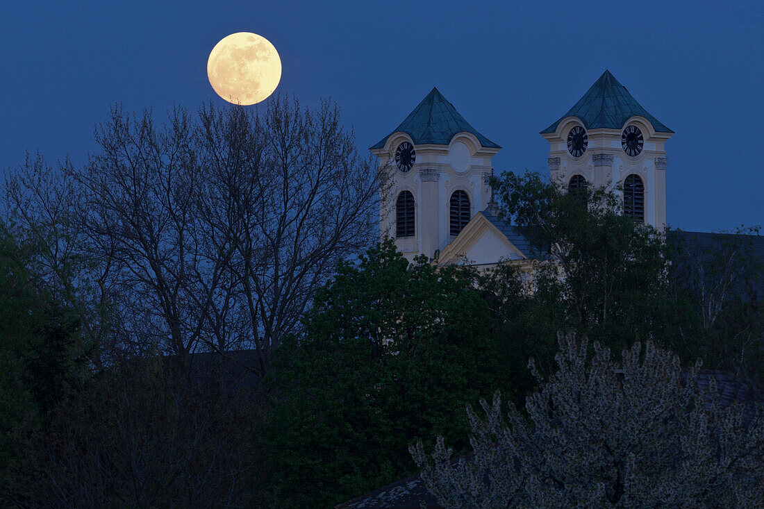 Church at Loretto at full moon, Vienna basin, Lower Austria, Austria, Europe