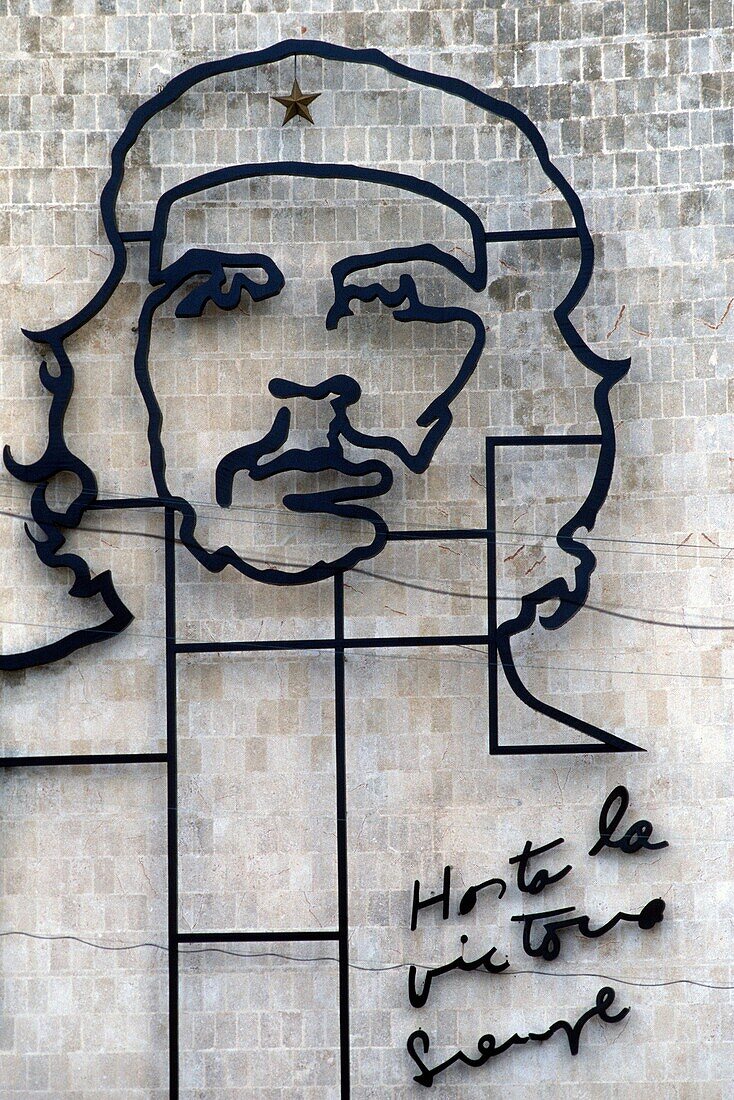 Havana, Cuba  The imposing image of Che Guevara on the facade of the Ministry of the Interior building, Plaza de la Revolucion