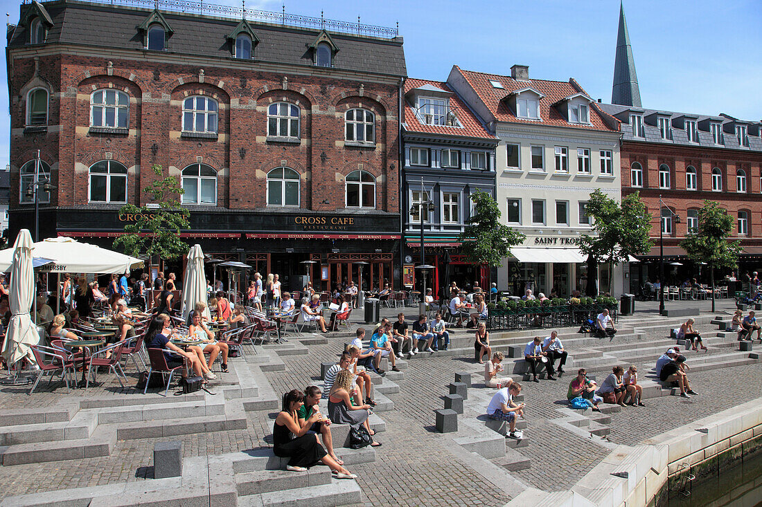 Denmark, Jutland, Arhus, Aboulevarden, cafe, people, leisure