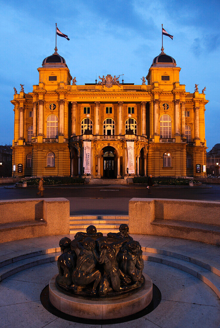 Croatia, Zagreb, Croatian National Theatre, Fountain of Life statue