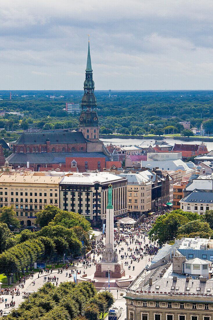 Latvia Riga, Liberty Monument Square and San Peter«s Church, Downtown Riga