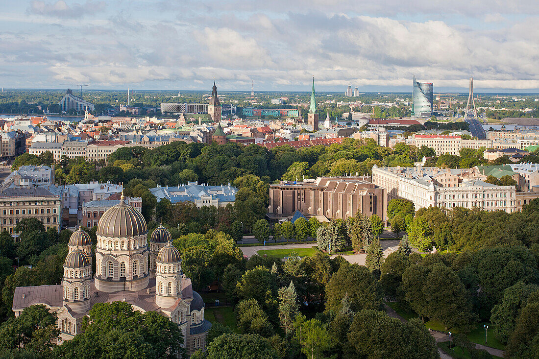 Riga City, The Orthodox Nativity Cathedral, and old city skyline, (W.H.)