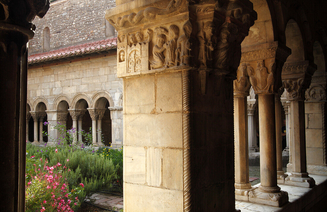 France, Languedoc Roussillon, Pyrénées Orientales (66), Elne, Sainte Eulalie et Sainte Julie cathedral, the cloister