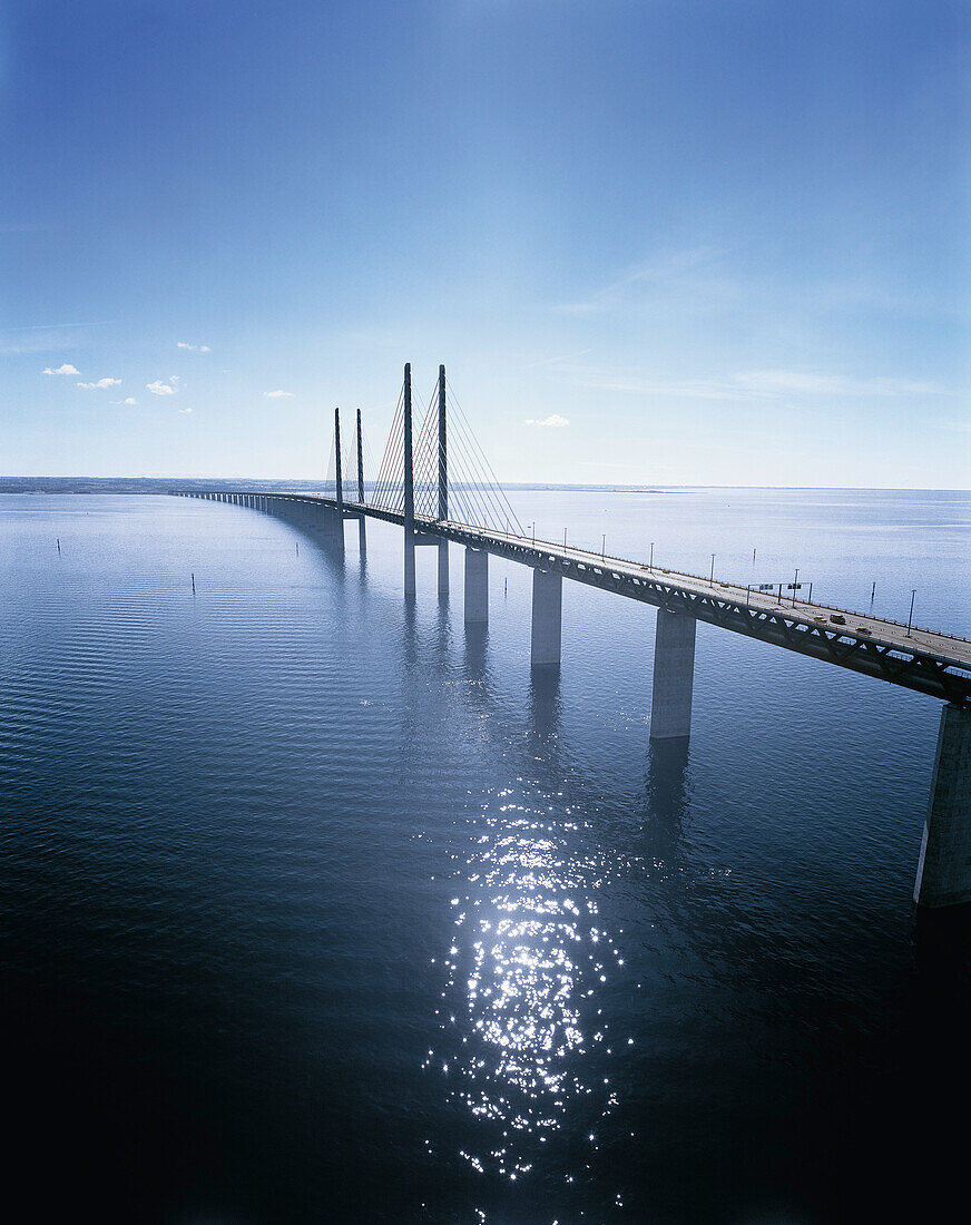 Oeresund bridge spanning ocean. Oeresund bridge spanning ocean