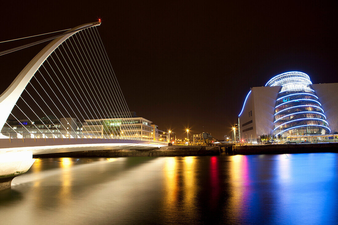 Modern architecture of theater in Dublin. Riverside architecture at night, Dublin, Ireland