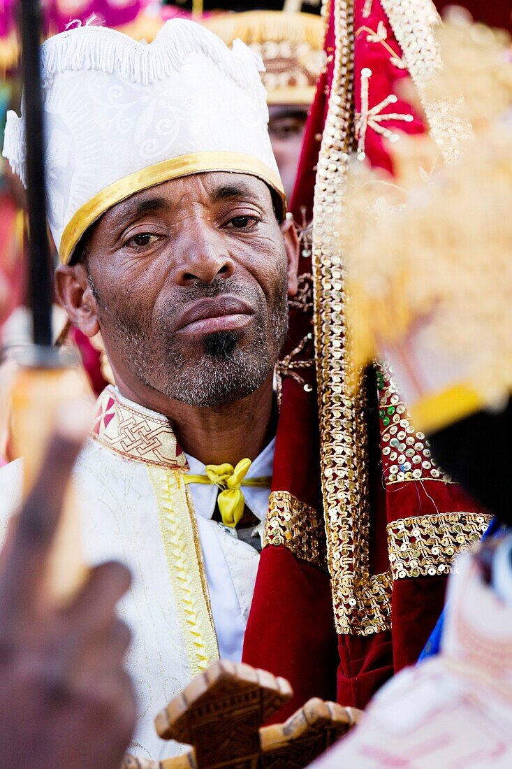 Meskel Cerimony in Lalibela Meskal, Meskal, Maskal, Mescel, Mesquel, which is taking place every September  For Meskel many pilgrims are coming to lalibela, to celebrate it at one of the holy palces in Ethiopia  Portrait of Clergymen during Meskel celebra