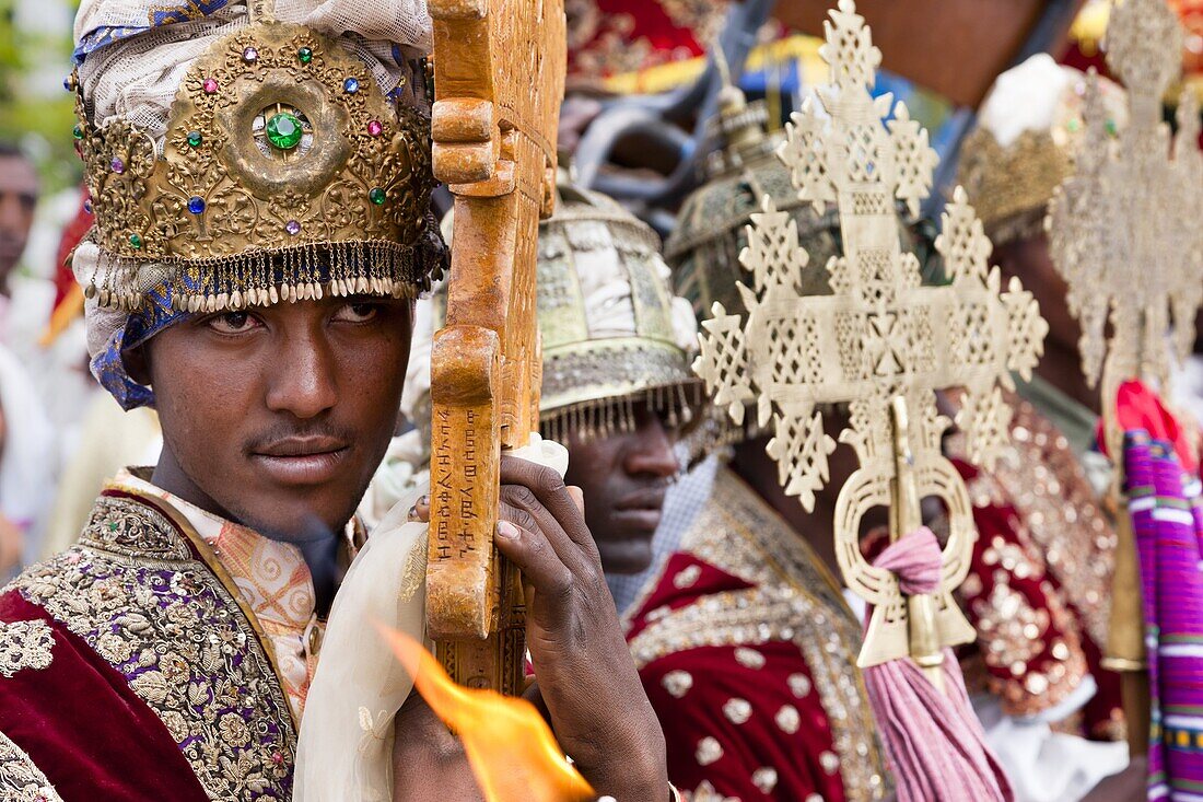 Meskel Cerimony in Lalibela Meskal, Meskal, Maskal, Mescel, Mesquel, which is taking place every September  For Meskel many pilgrims are coming to lalibela, to celebrate it at one of the holy palces in Ethiopia  Portrait of Clergymen during Meskel celebra