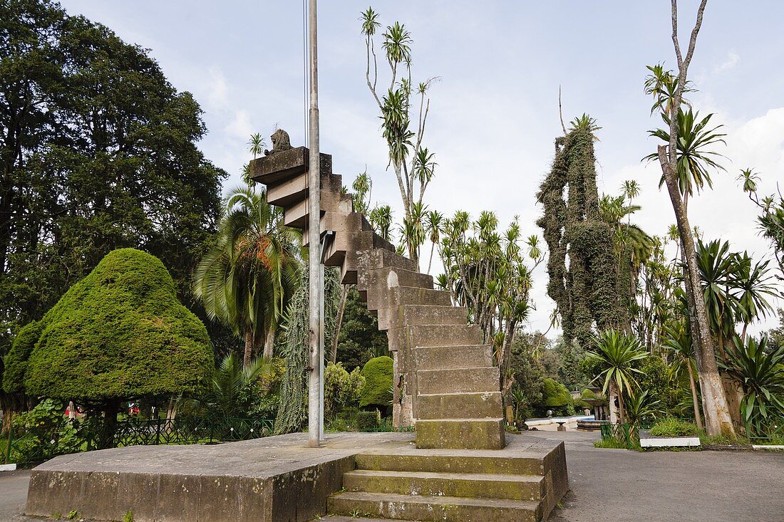 Park of the University in Addis Ababa  Monument commemorating the occupation of Ethiopia by italian forces  Initially it was buildt by the italians, each step of the stairs commemorates one year of Mussolini in power  After liberation of ethiopia a lion o