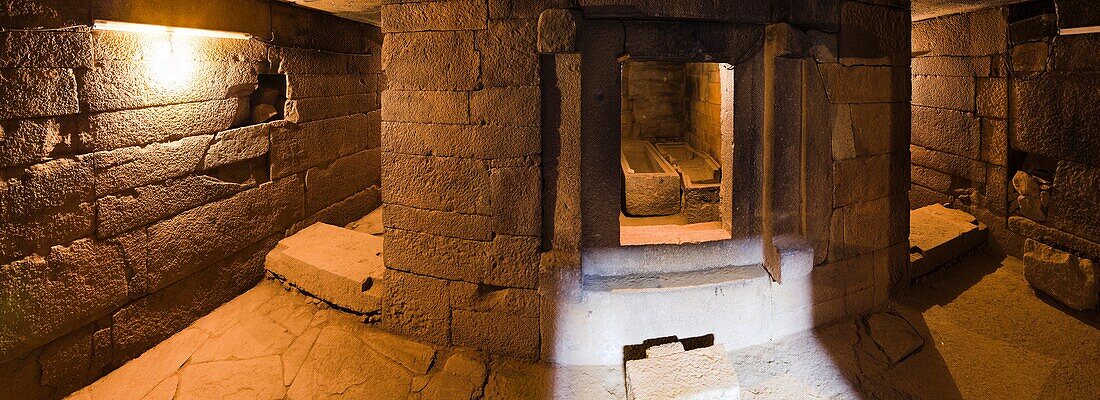 Panorama of Tomb of Gebre Meskel in Aksum  The ruins of Aksum Axum are listed as UNESCO world heritage  The history of the old Aksum is still shrouded in mystery  The oldest ruins may date back as long as to the 10 century BC and are linked to the queen o