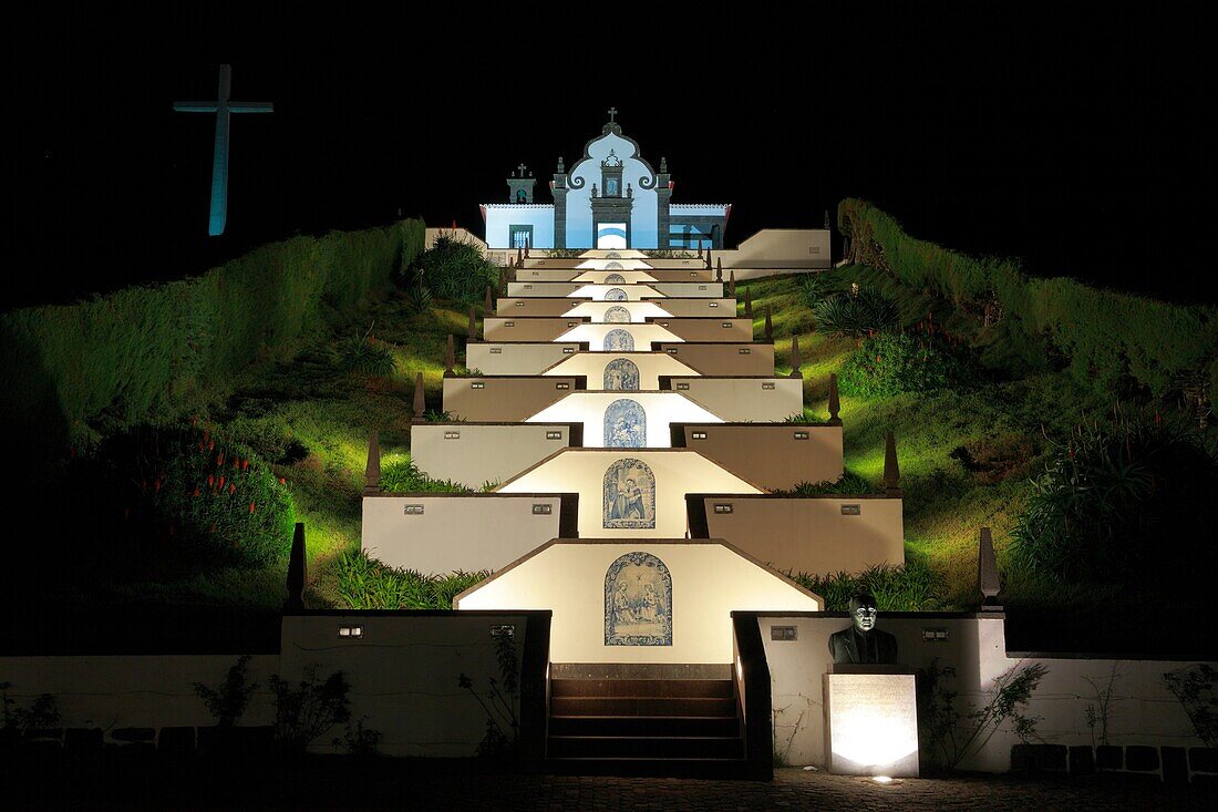 Our Lady of Peace chapel Nossa Senhora da Paz at night  Vila Franca do Campo  Sao Miguel island, Azores islands, Portugal