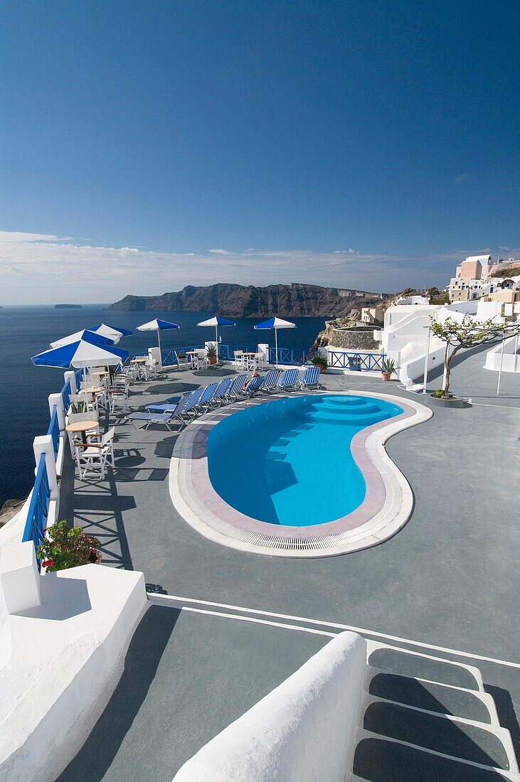 Hotel swimming pool, Oia, Santorini, Greece