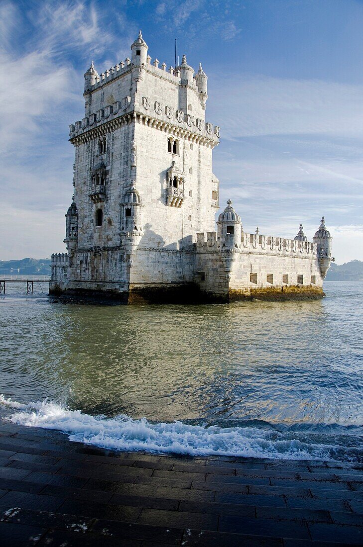 Torre de Belem  Rennaissance style archways  Built in the 16th century in order to defend the Tagus river mouth  Belem, Lisbon, Portugal