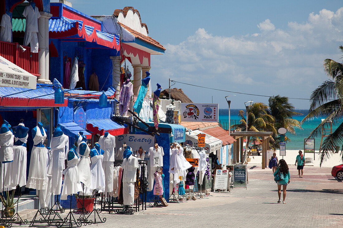 Island attire and beach wear for sale at a shop near the beach, Playa del Carmen, Riviera Maya, Quintana Roo, Mexico