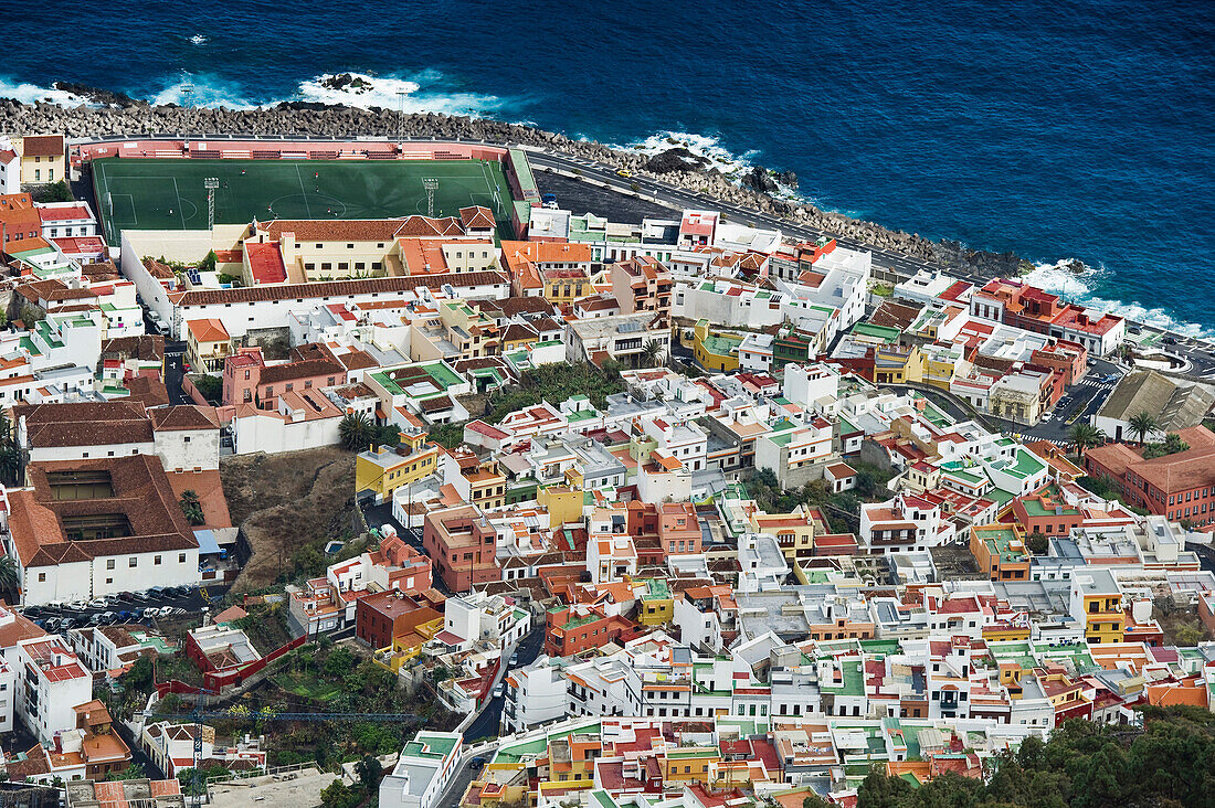 High angle view of the town of Garachico, Tenerife, Canary Islands, Spain, Europe