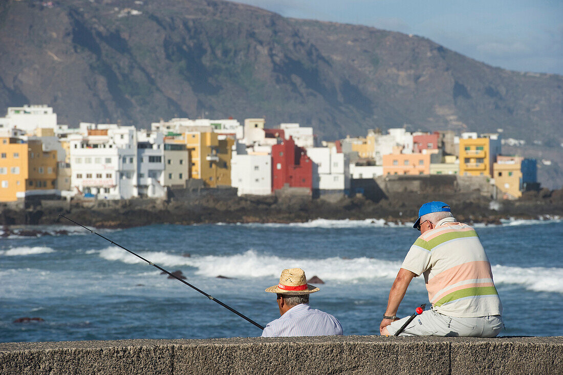 Angler am Playa Jardin, Puerto de la Cruz, Teneriffa, Kanarische Inseln, Spanien, Europa