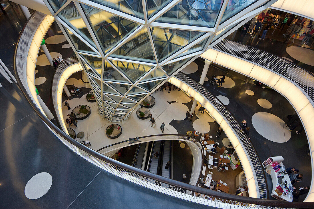 Interior view of the MyZeil shopping mall, designed by Massimiliano Fuksas, Frankfurt, Hesse, Germany, Europe
