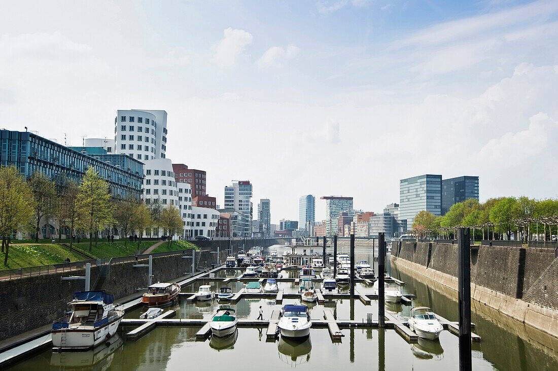 Medienhafen mit Häusern des Architekten Frank Gehry, Düsseldorf, Nordrhein-Westfalen, Deutschland, Europa