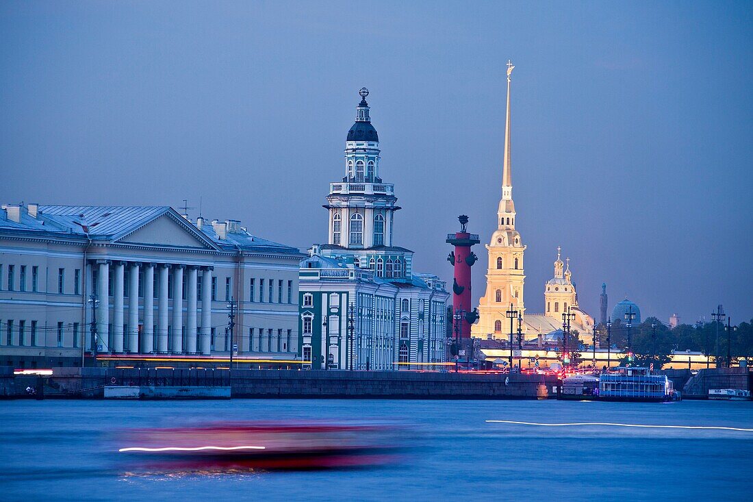 Rusia , San Petersburg City, Kunstkamera Bldg  , Rostral Column and Peter and Paul Cathedral.