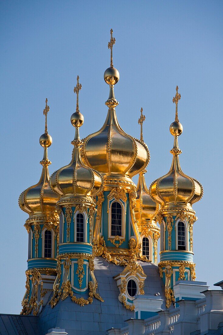Rusia ,Near San Petersburg City ,Pushkin City, Catherina Palace, Domes of the church.