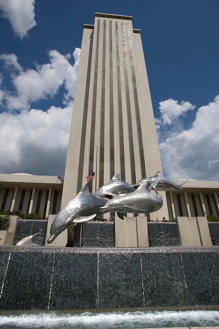 STORMSONG DOLPHIN SCULPTURE WALKER FOUNTAIN NEW STATE CAPITOL BUILDING TALLAHASSEE FLORIDA USA
