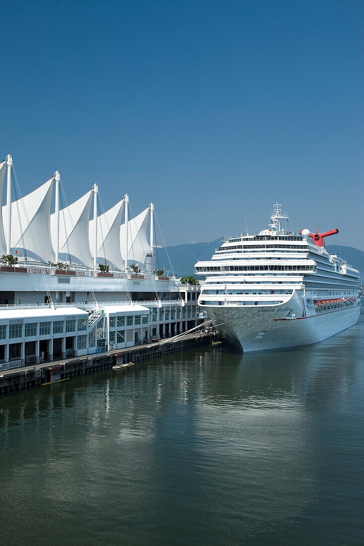 CRUISE SHIP DOCKED AT CANADA PLACE CRUISE SHIP TERMINAL DOWNTOWN VANCOUVER BRITISH COLUMBIA CANADA