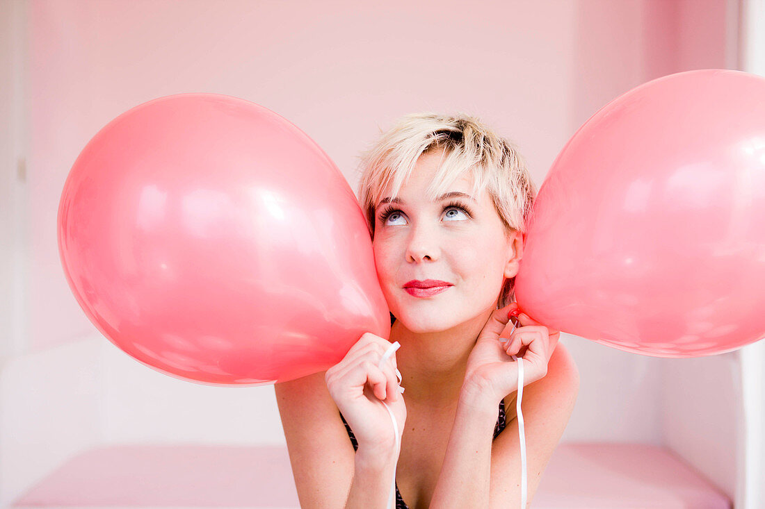 Girl playing with balloons. Girl playing with balloons