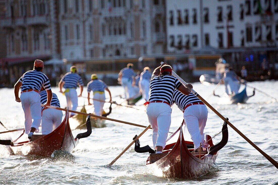 Gondolini regatta during Regata Storica, Venice, Italy